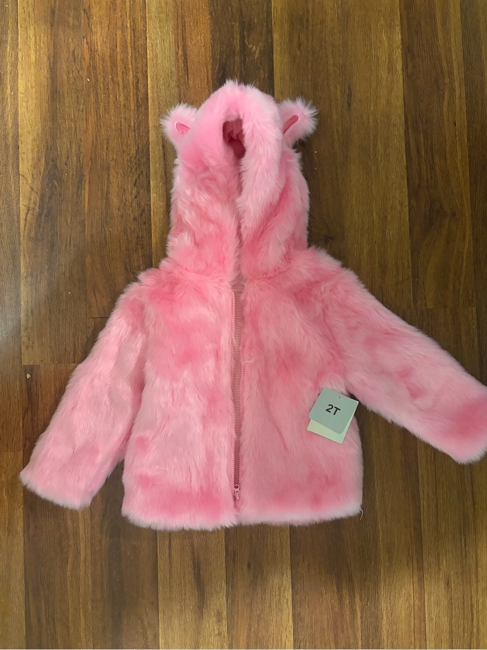 Pink Faux Fur Hooded Jacket with Ears - Toddler